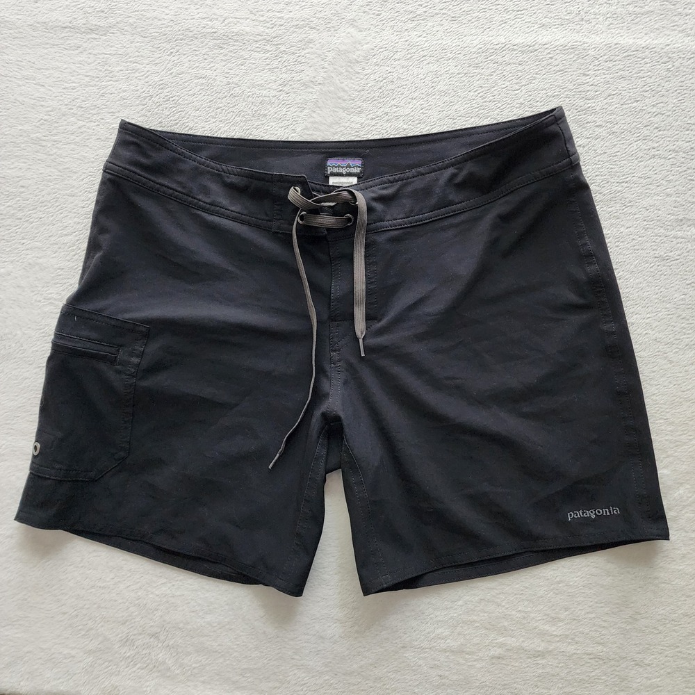 Patagonia Board Shorts Womens 8 Black Stretch Cargo Pocket Surf Swim Active